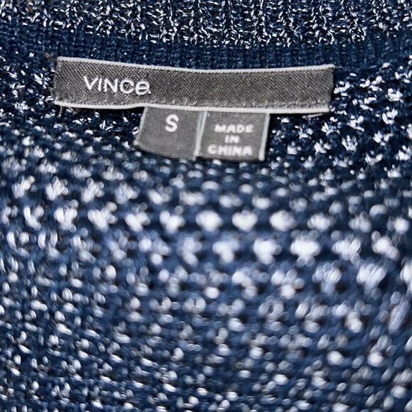 VINCE. Navy Blue Metallic Mesh Knit Sweater-S - Picture 9 of 9